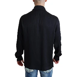 Black Jacquard Silk Casual Button Down Shirt