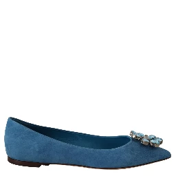 Blue Suede Crystals Loafers Flats Shoes