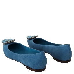 Blue Suede Crystals Loafers Flats Shoes