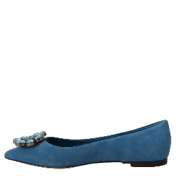 Blue Suede Crystals Loafers Flats Shoes