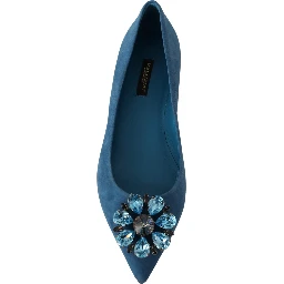 Blue Suede Crystals Loafers Flats Shoes