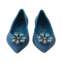 Blue Suede Crystals Loafers Flats Shoes
