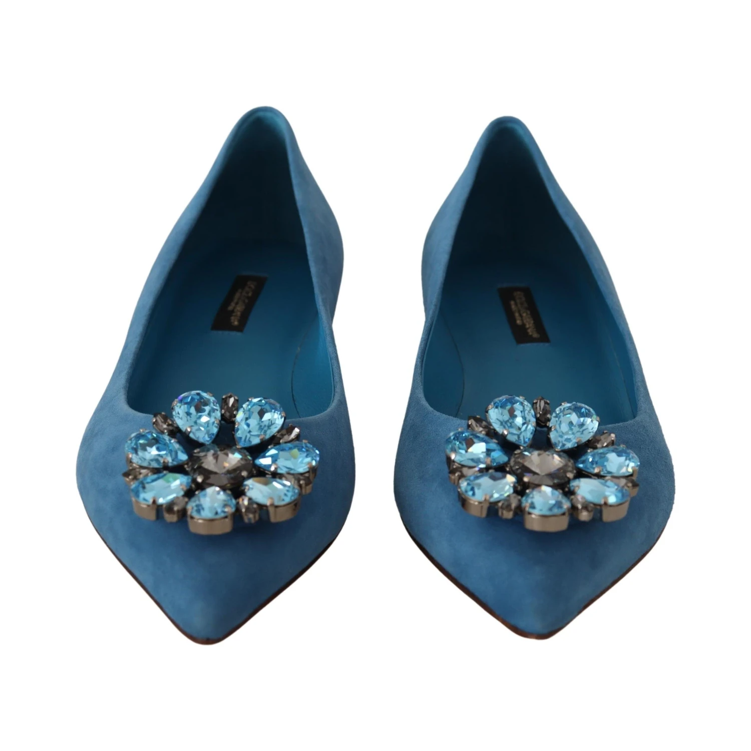 Blue Suede Crystals Loafers Flats Shoes