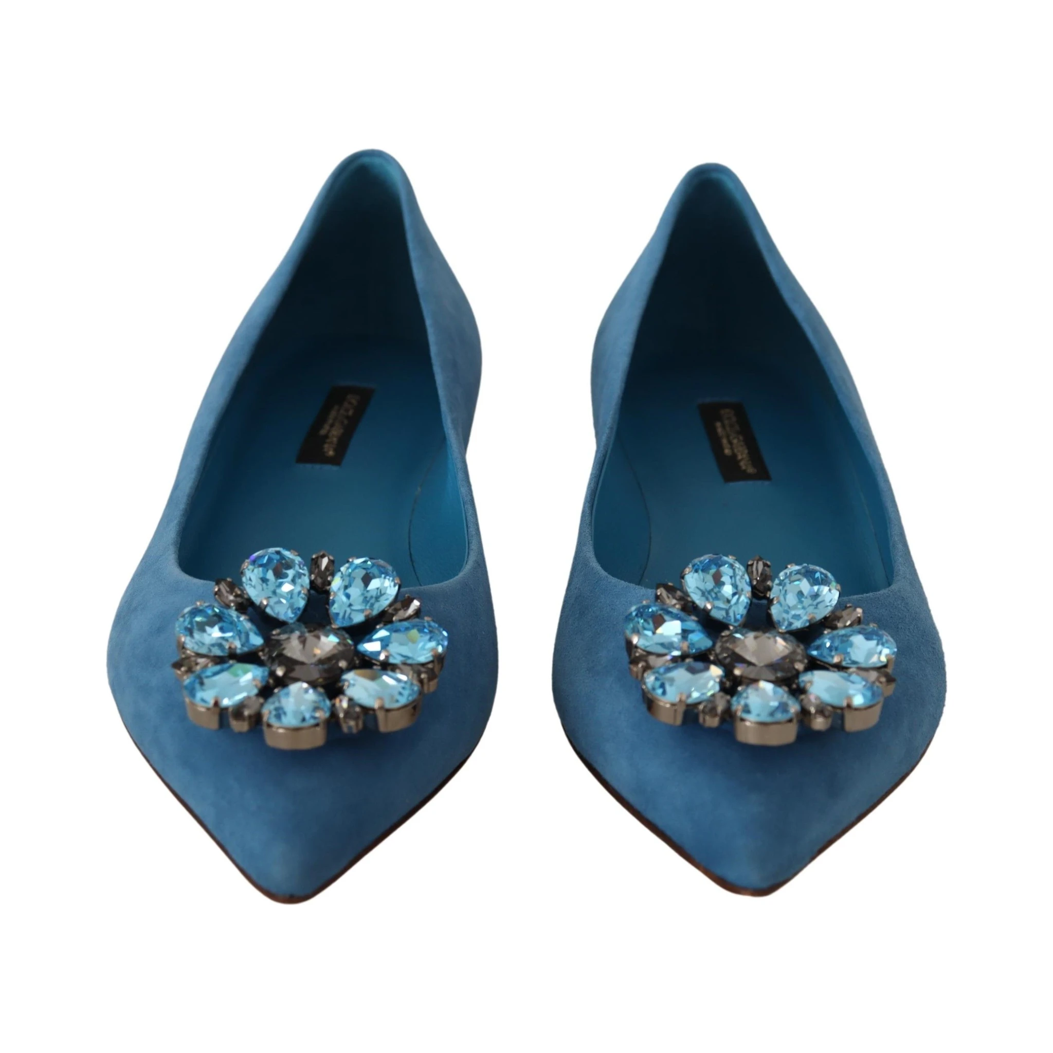 Blue Suede Crystals Loafers Flats Shoes
