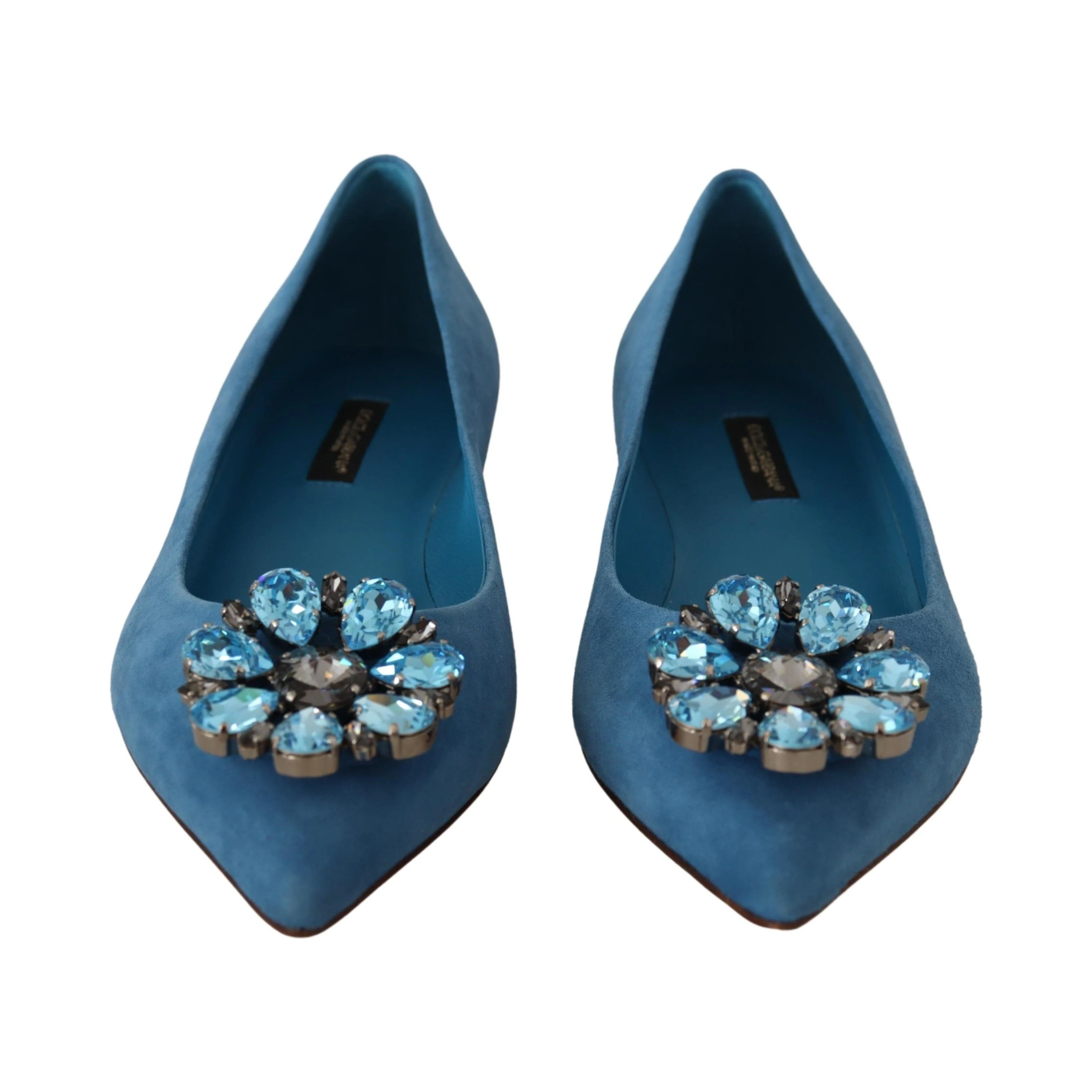 Blue Suede Crystals Loafers Flats Shoes