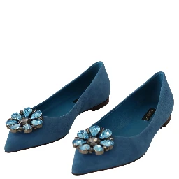 Blue Suede Crystals Loafers Flats Shoes