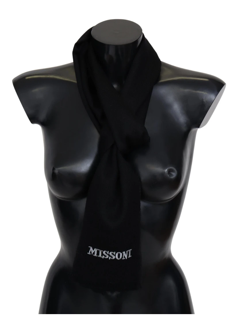 Black 100% Wool Unisex Neck Wrap Fringes Logo Scarf