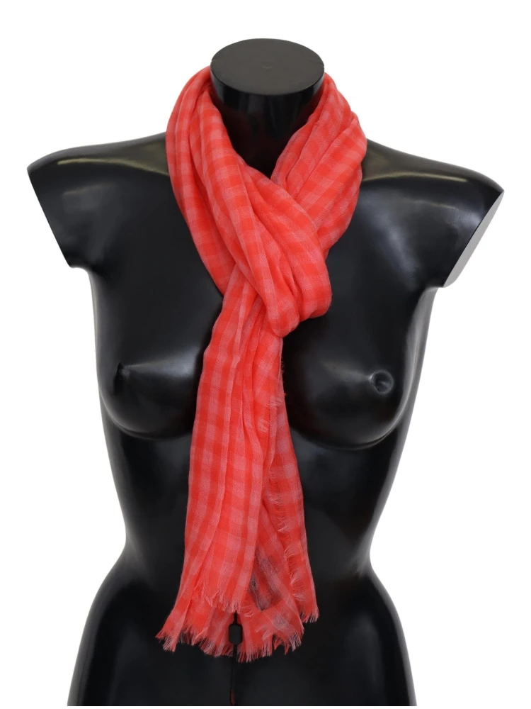 Orange Check Cashmere Unisex Wrap Fringes Scarf