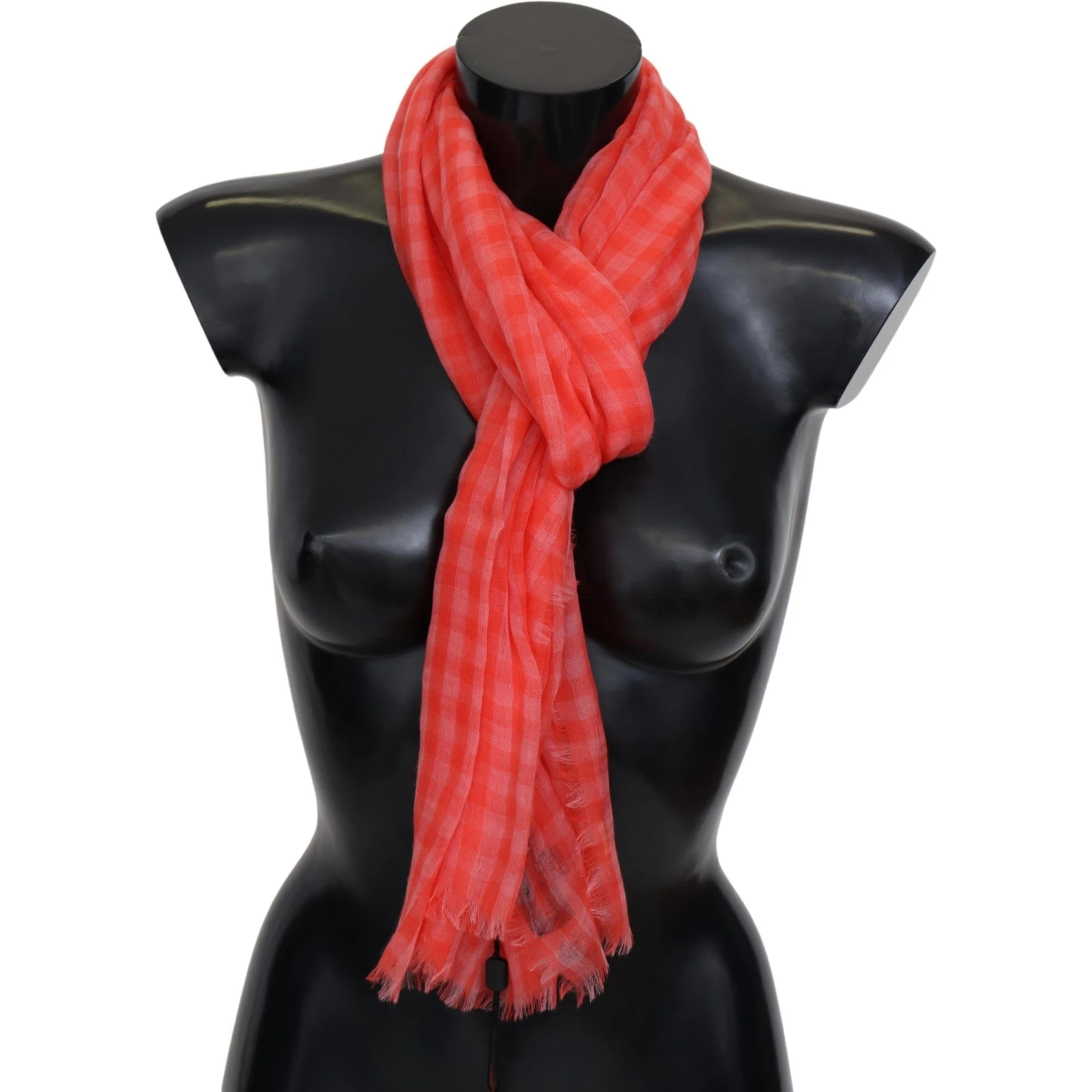 Orange Check Cashmere Unisex Wrap Fringes Scarf