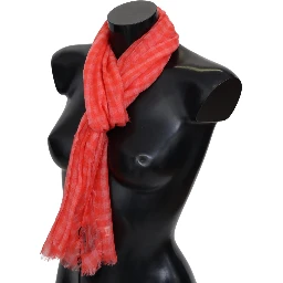 Orange Check Cashmere Unisex Wrap Fringes Scarf