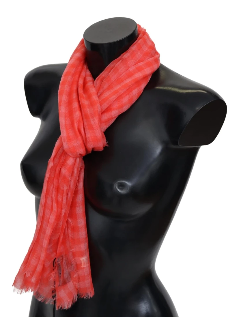 Orange Check Cashmere Unisex Wrap Fringes Scarf