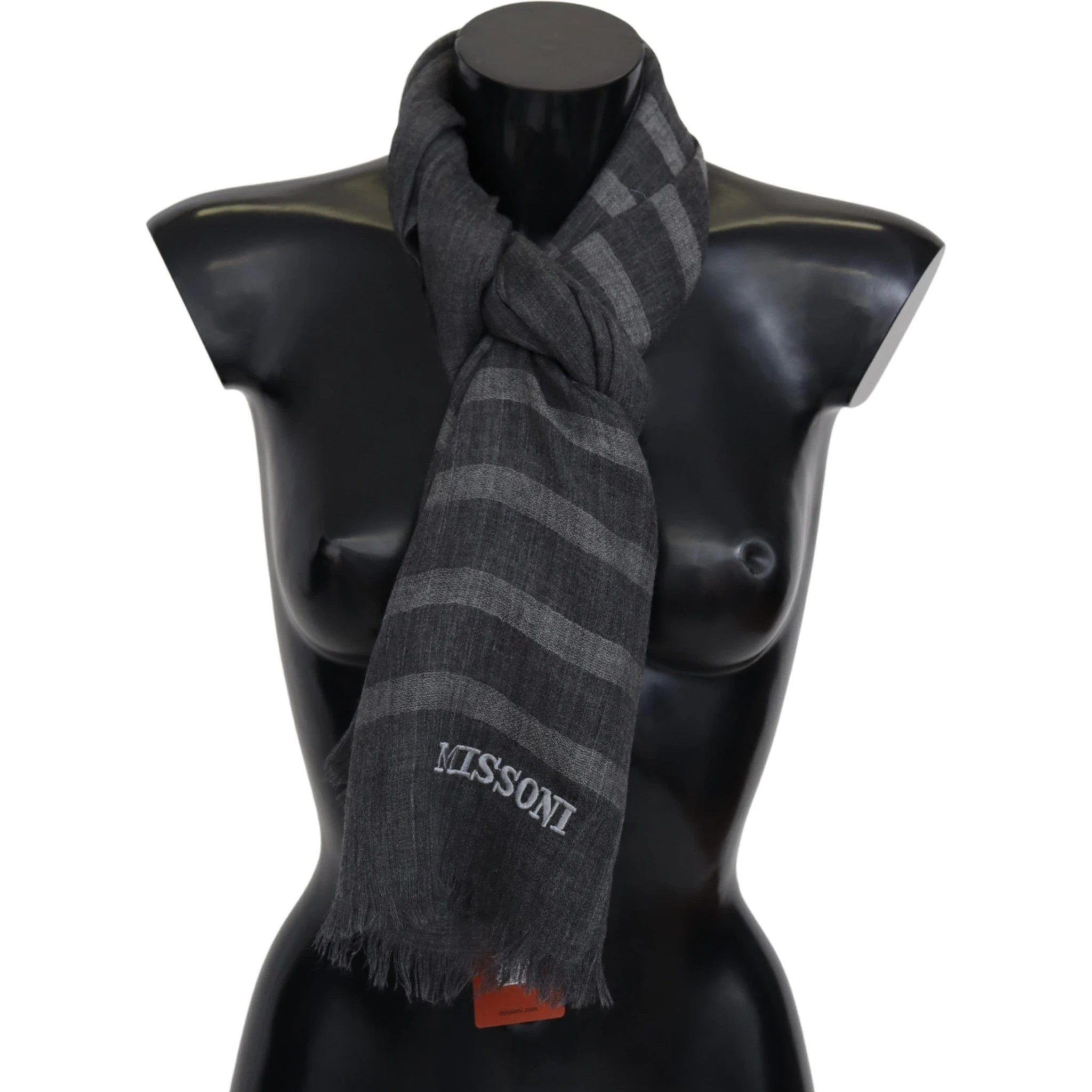 Gray Striped Wool Unisex Neck Wrap Fringes Scarf
