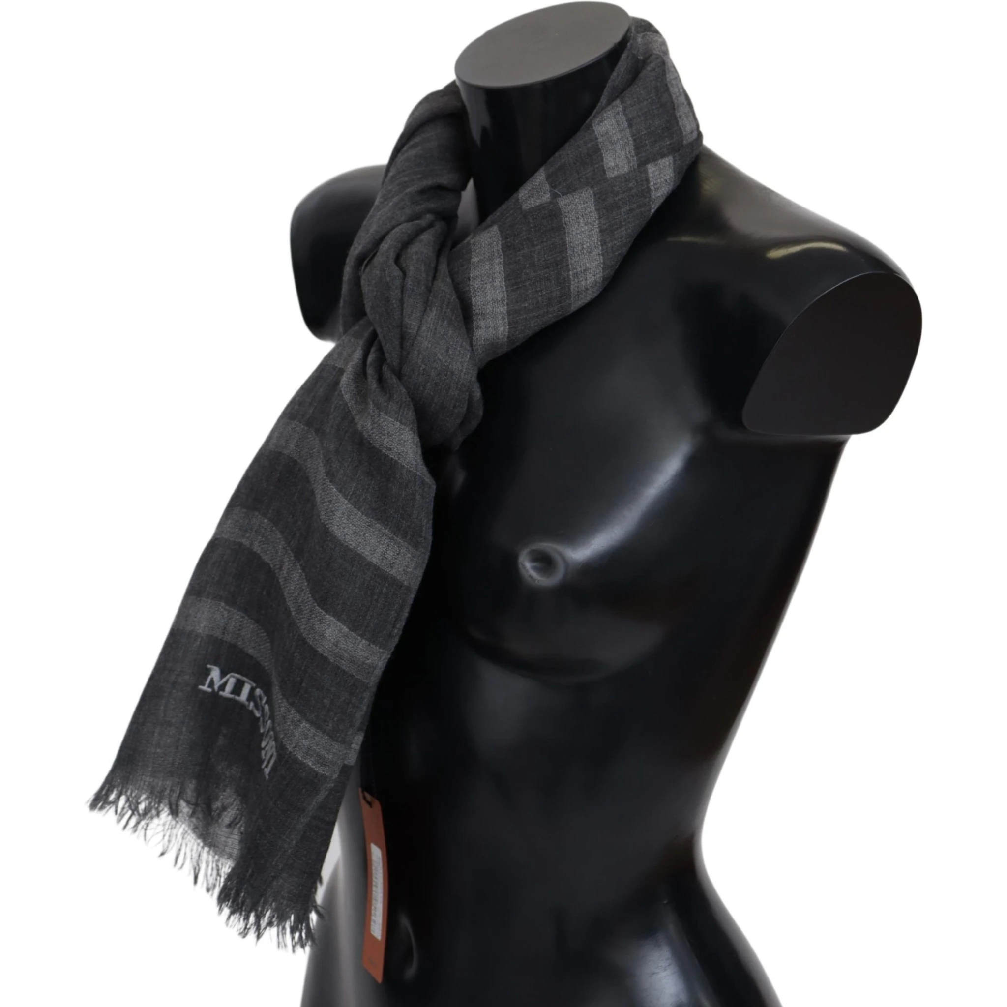 Gray Striped Wool Unisex Neck Wrap Fringes Scarf