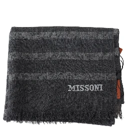 Gray Striped Wool Unisex Neck Wrap Fringes Scarf