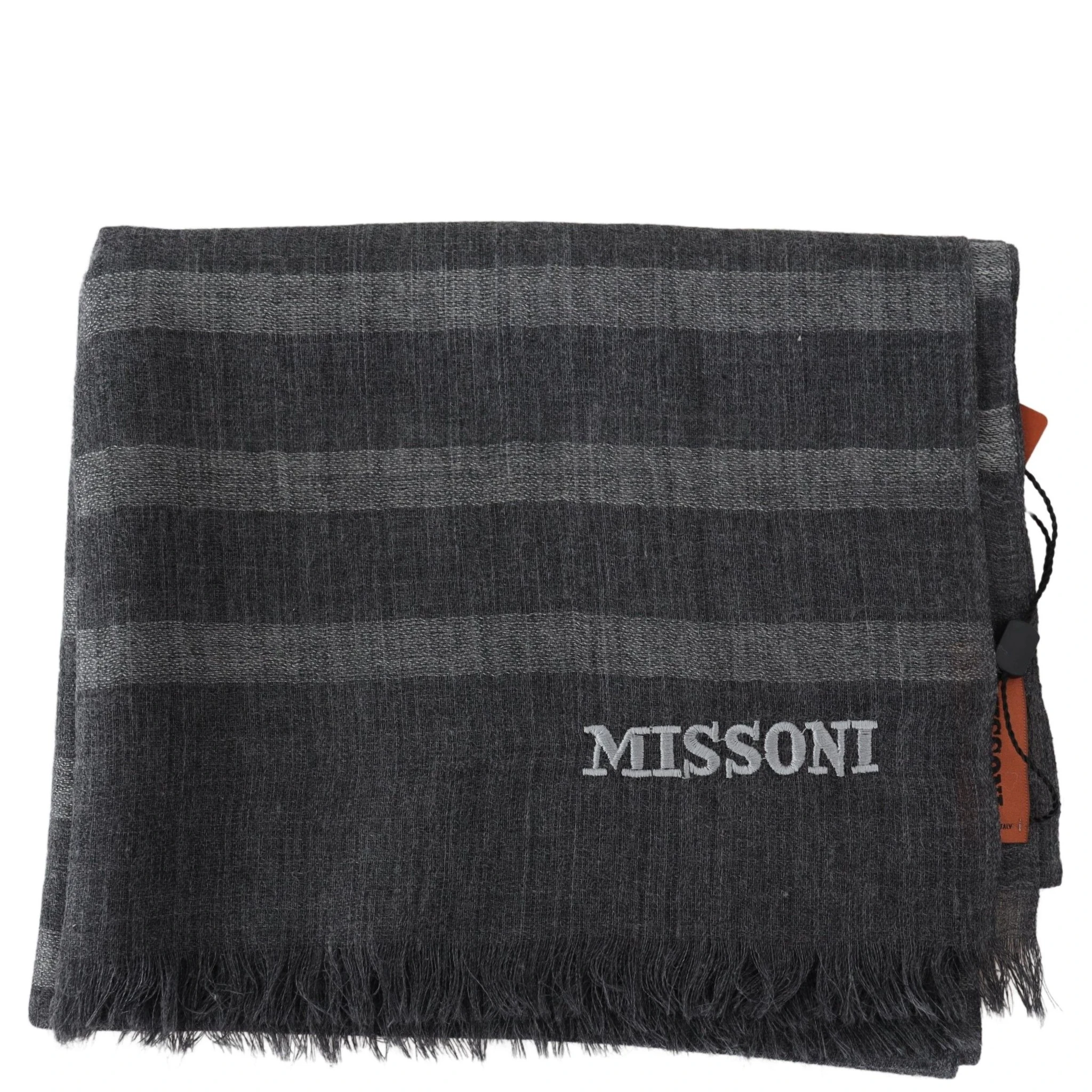 Gray Striped Wool Unisex Neck Wrap Fringes Scarf
