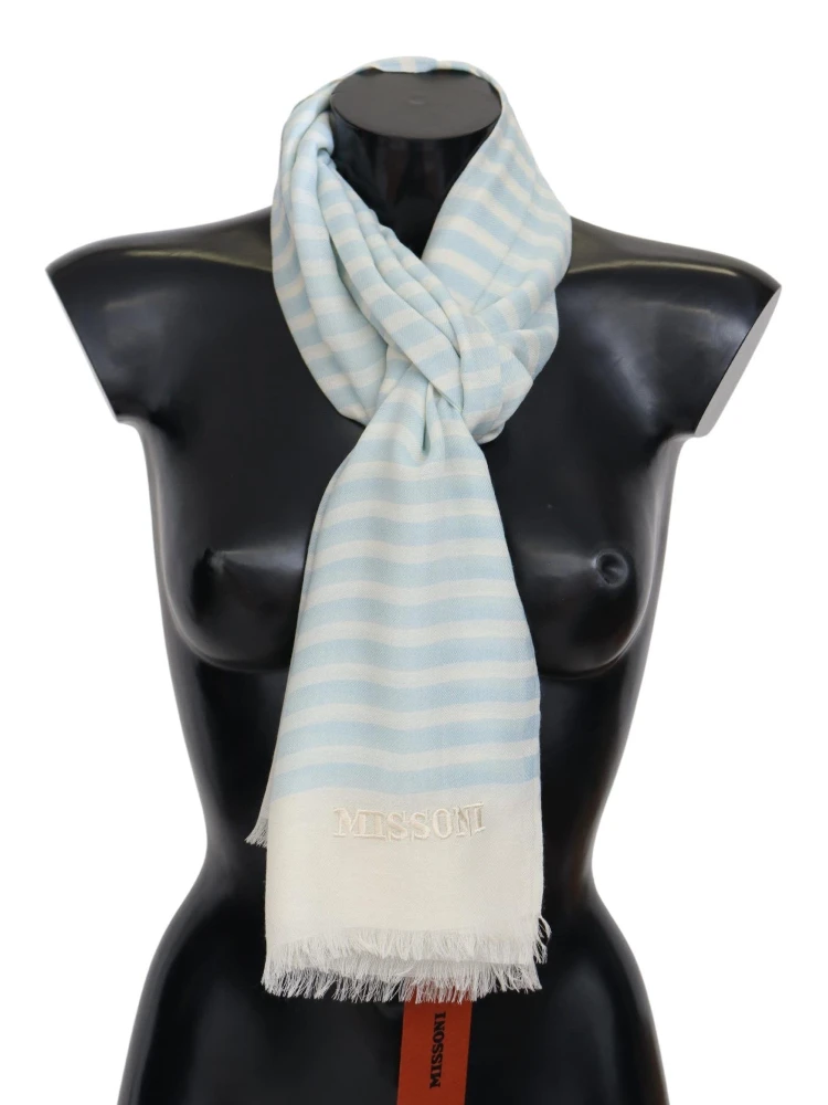 Blue White Lined Cashmere Unisex Wrap Scarf