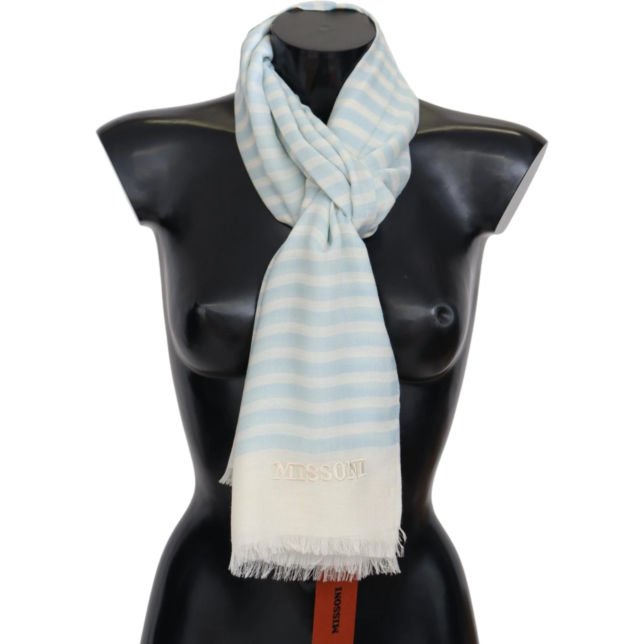 Blue White Lined Cashmere Unisex Wrap Scarf