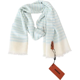 Blue White Lined Cashmere Unisex Wrap Scarf