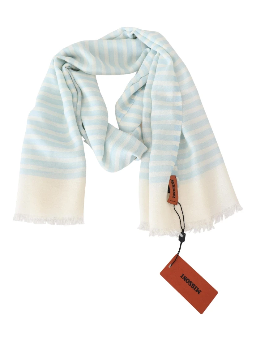 Blue White Lined Cashmere Unisex Wrap Scarf