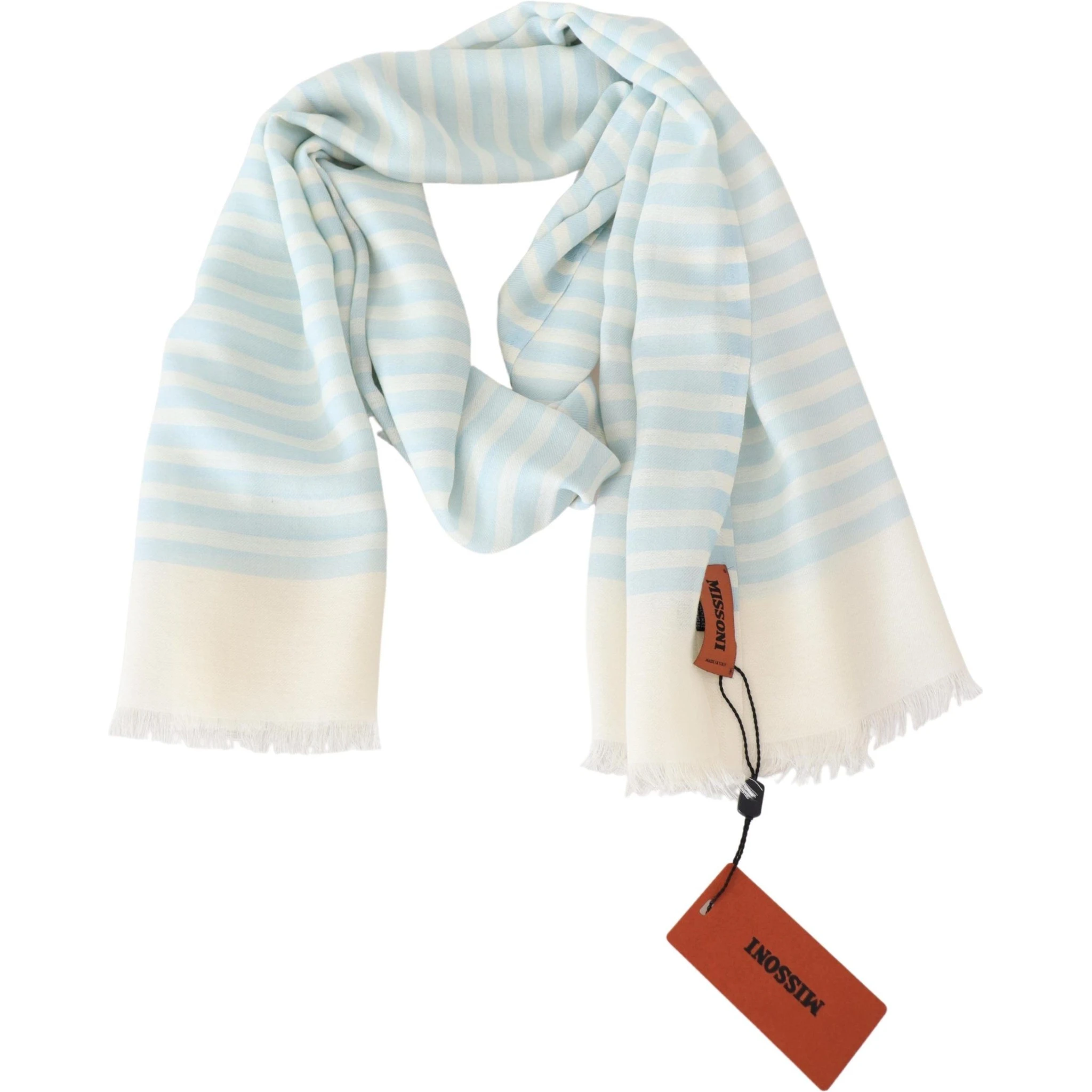 Blue White Lined Cashmere Unisex Wrap Scarf