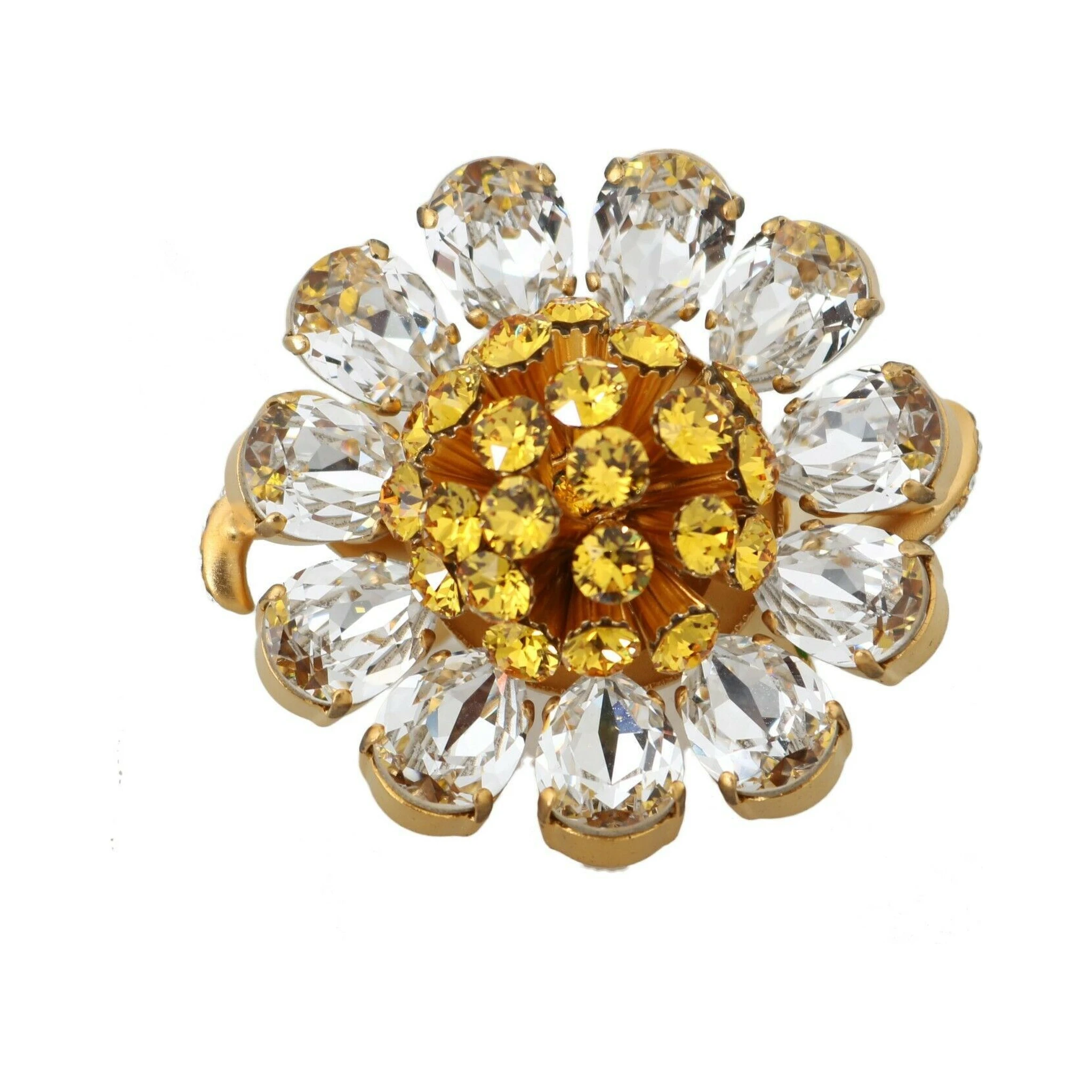 Gold Brass Yellow Crystal Flower Ring
