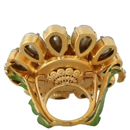 Gold Brass Yellow Crystal Flower Ring