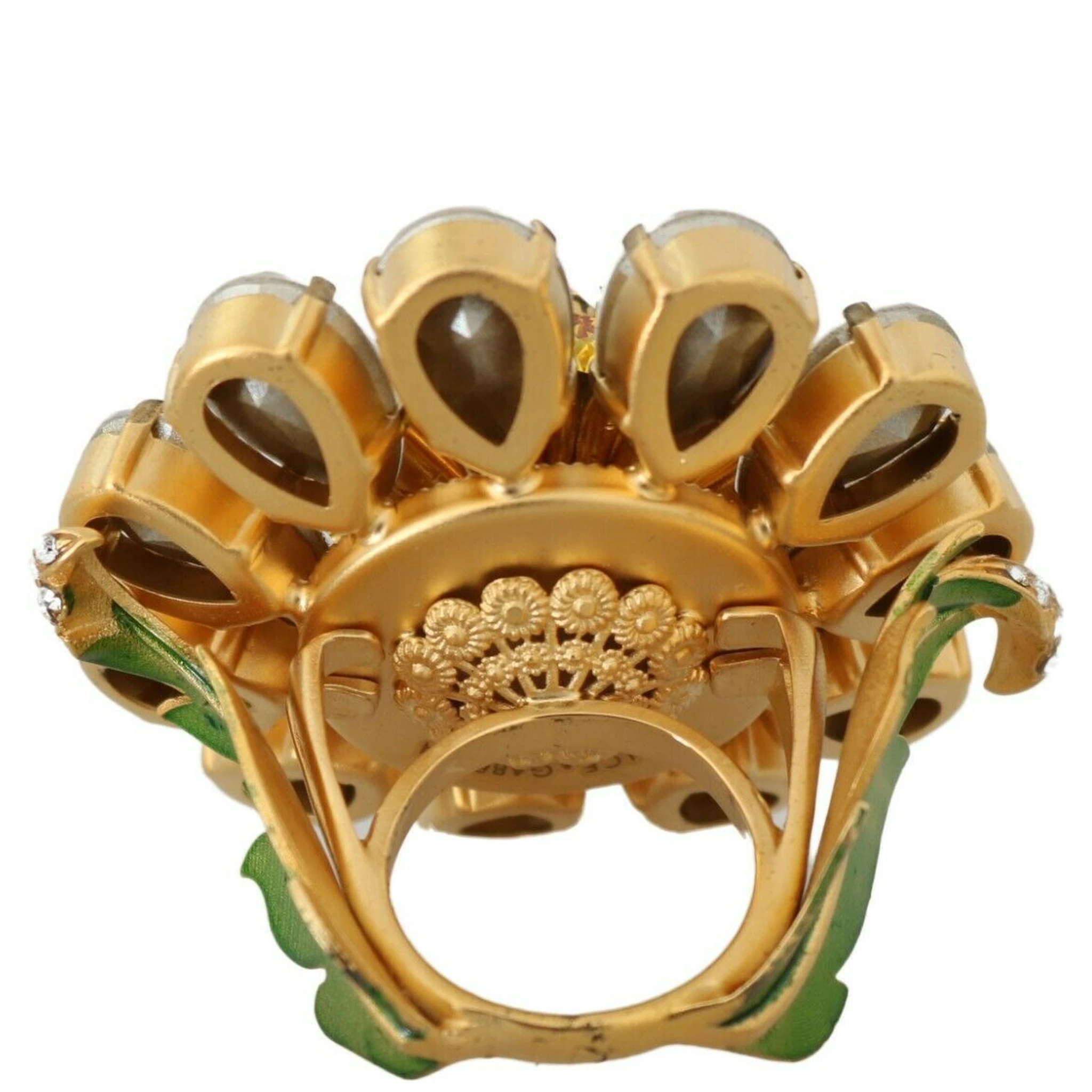 Gold Brass Yellow Crystal Flower Ring