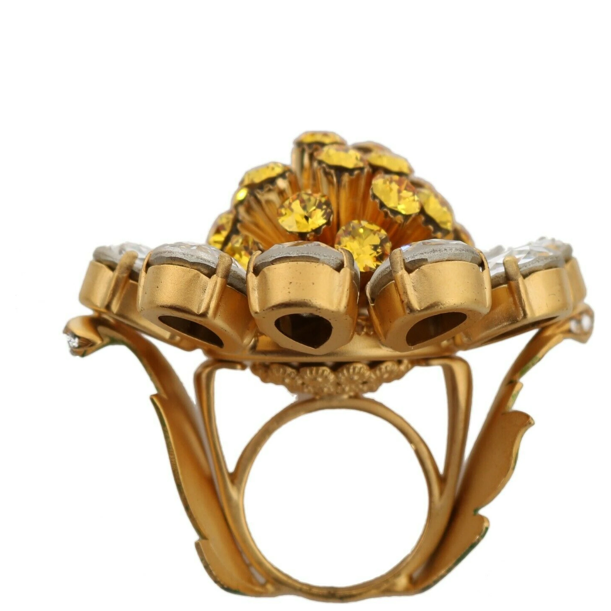 Gold Brass Yellow Crystal Flower Ring