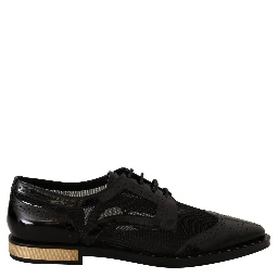 Black Leather Broques Sheer Wingtip Shoes