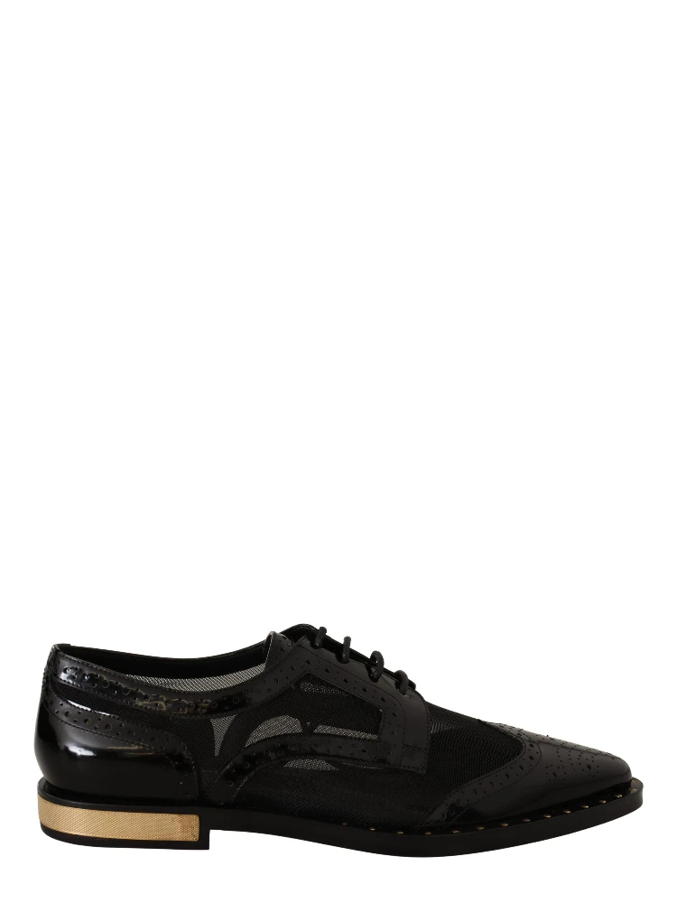 Black Leather Broques Sheer Wingtip Shoes