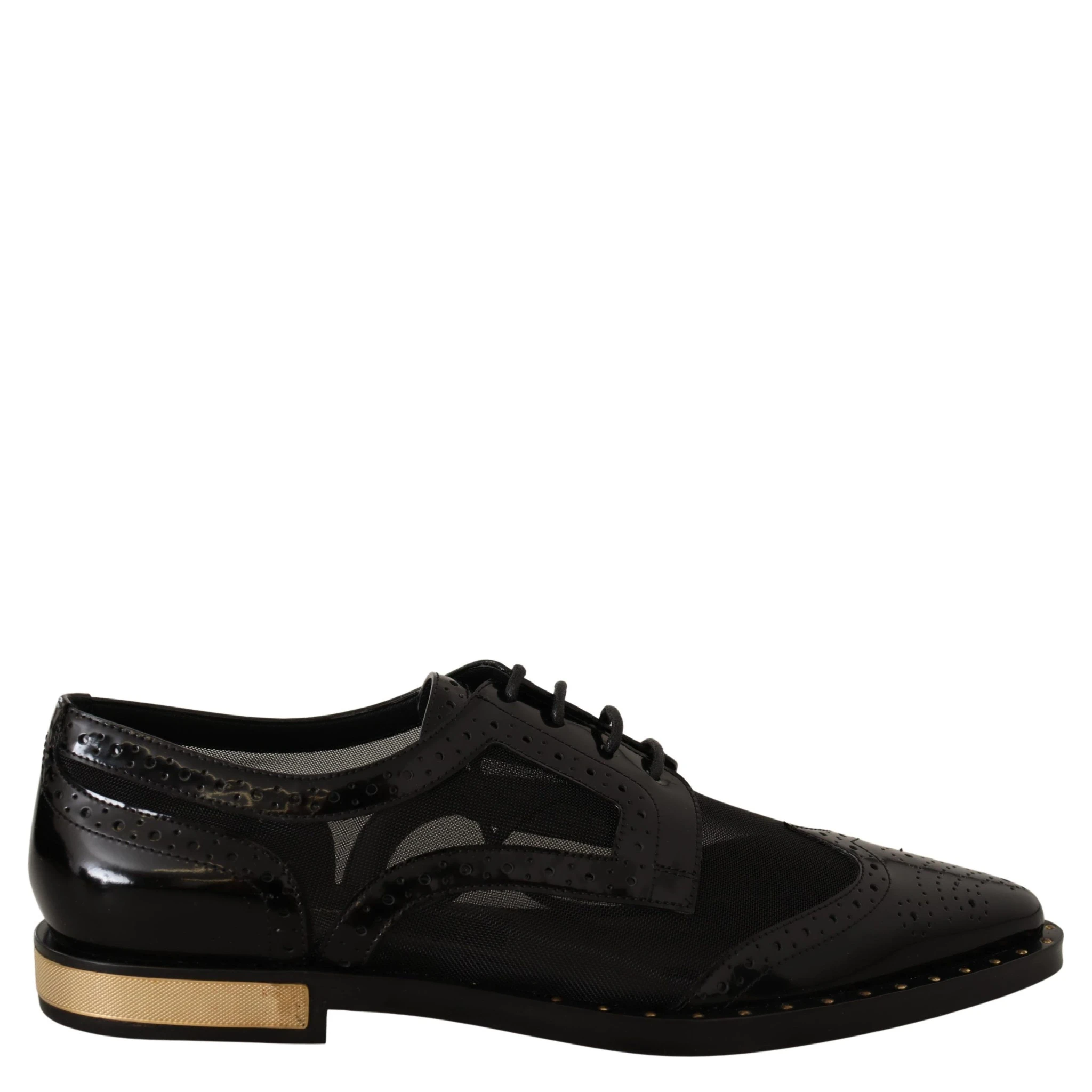 Black Leather Broques Sheer Wingtip Shoes