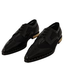Black Leather Broques Sheer Wingtip Shoes