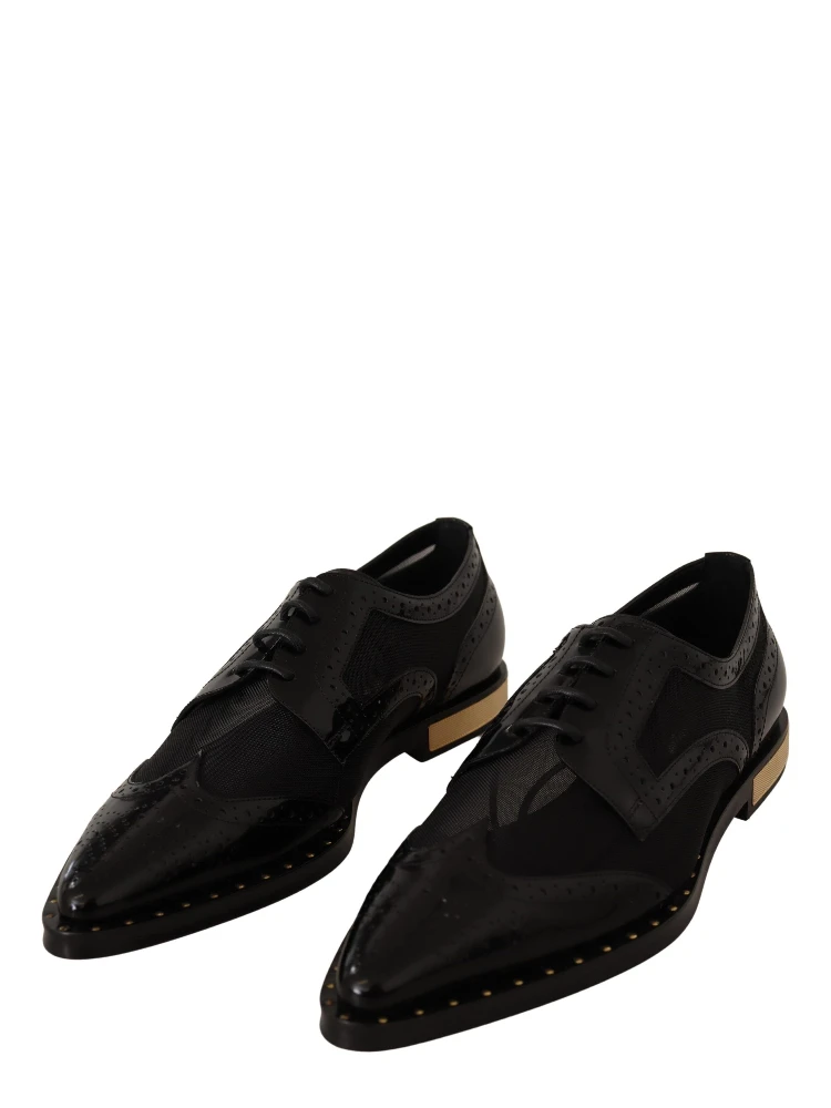 Black Leather Broques Sheer Wingtip Shoes alternative