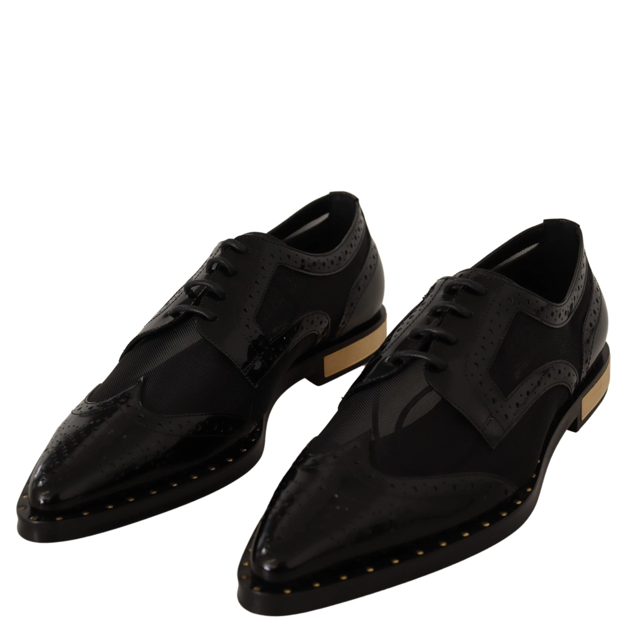 Black Leather Broques Sheer Wingtip Shoes