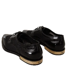 Black Leather Broques Sheer Wingtip Shoes
