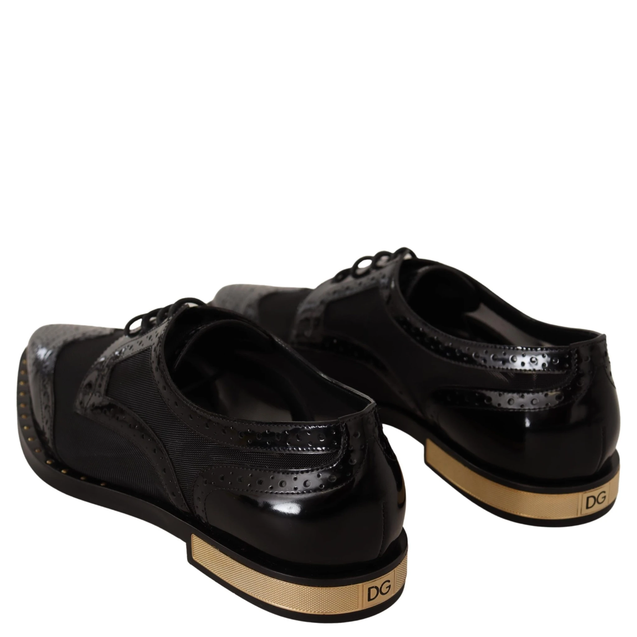 Black Leather Broques Sheer Wingtip Shoes