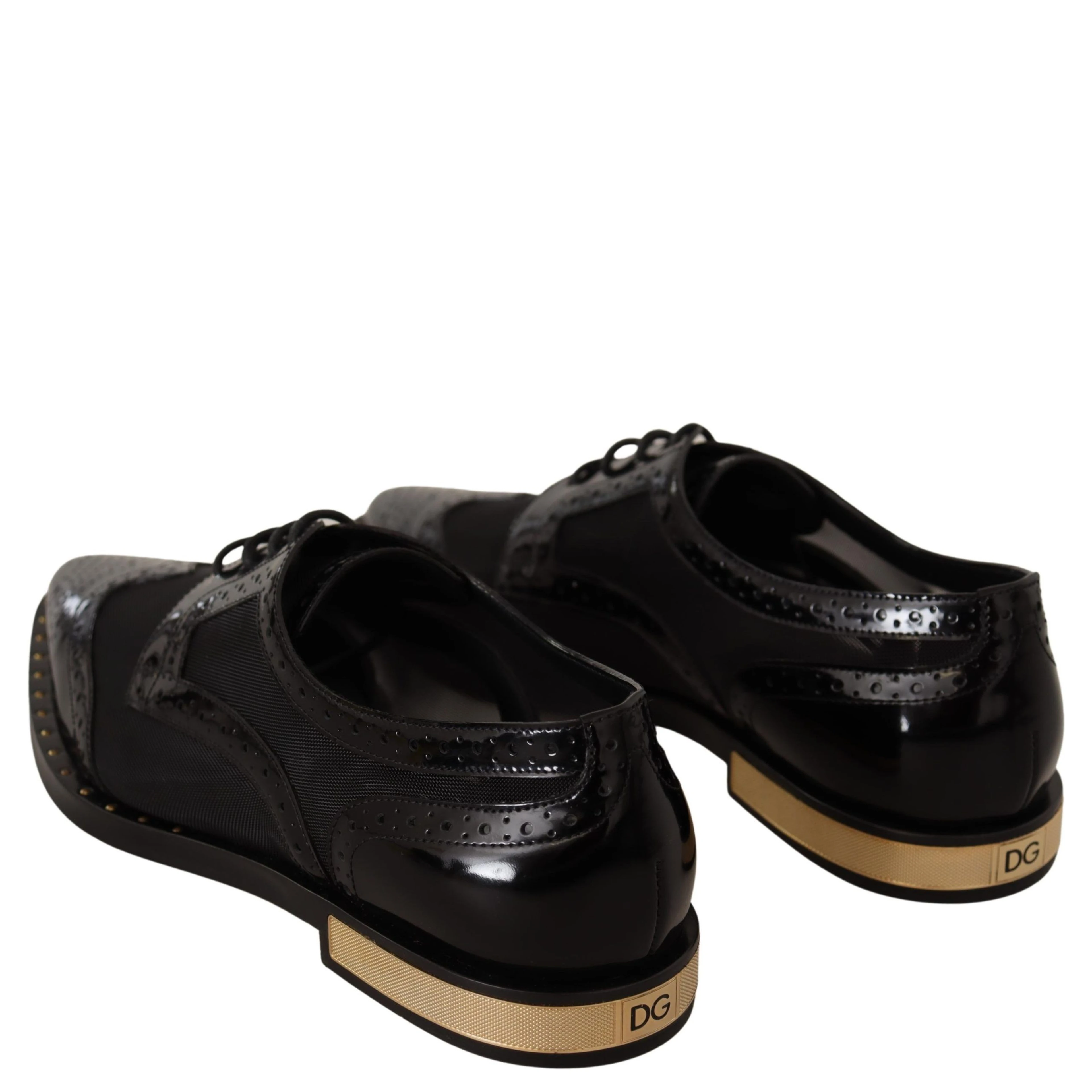Black Leather Broques Sheer Wingtip Shoes