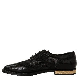 Black Leather Broques Sheer Wingtip Shoes