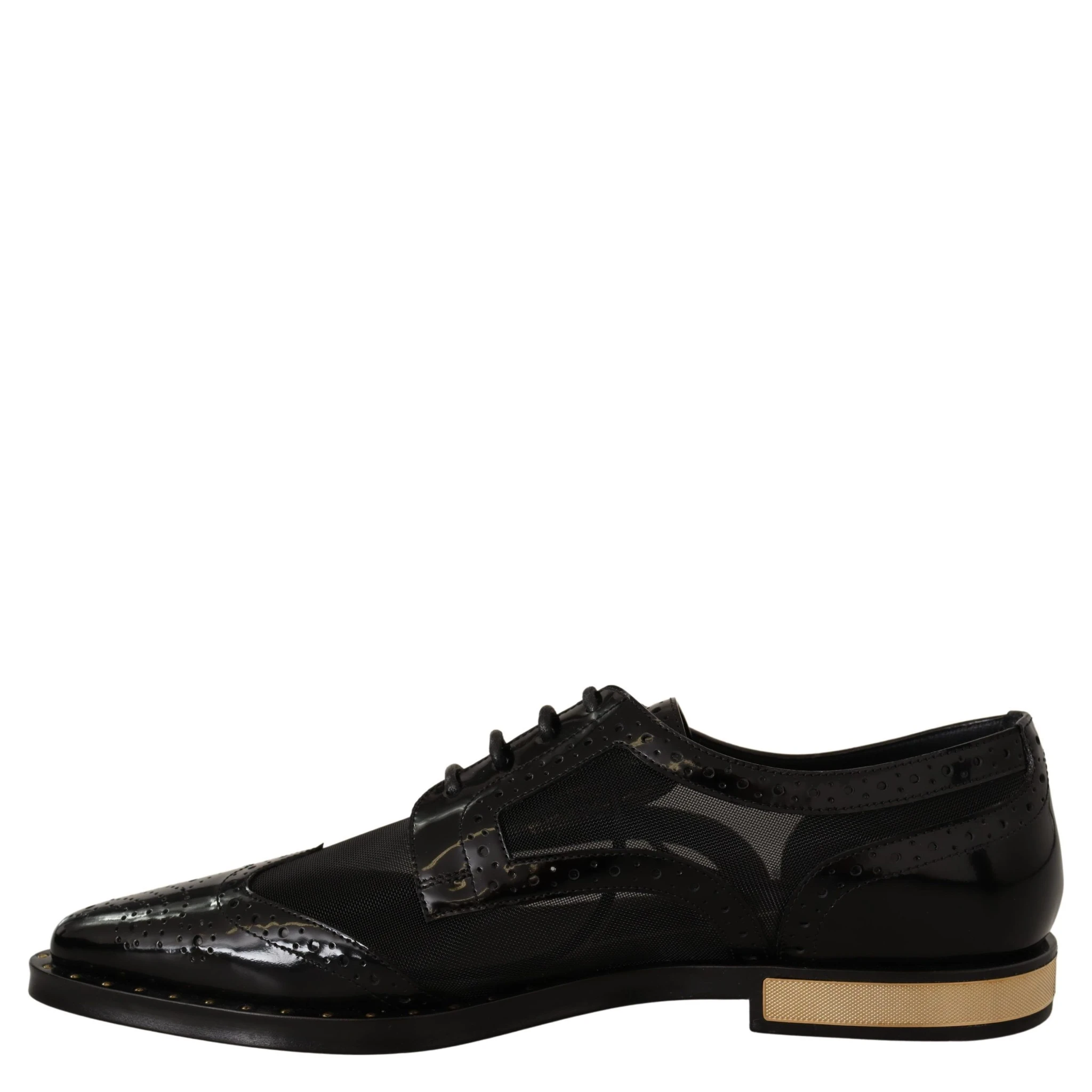 Black Leather Broques Sheer Wingtip Shoes