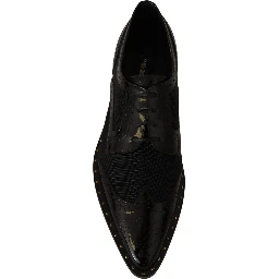 Black Leather Broques Sheer Wingtip Shoes