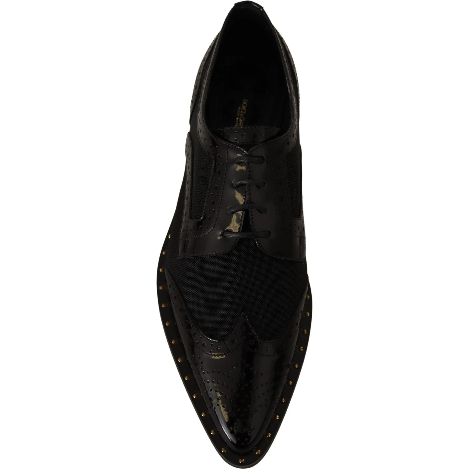 Black Leather Broques Sheer Wingtip Shoes