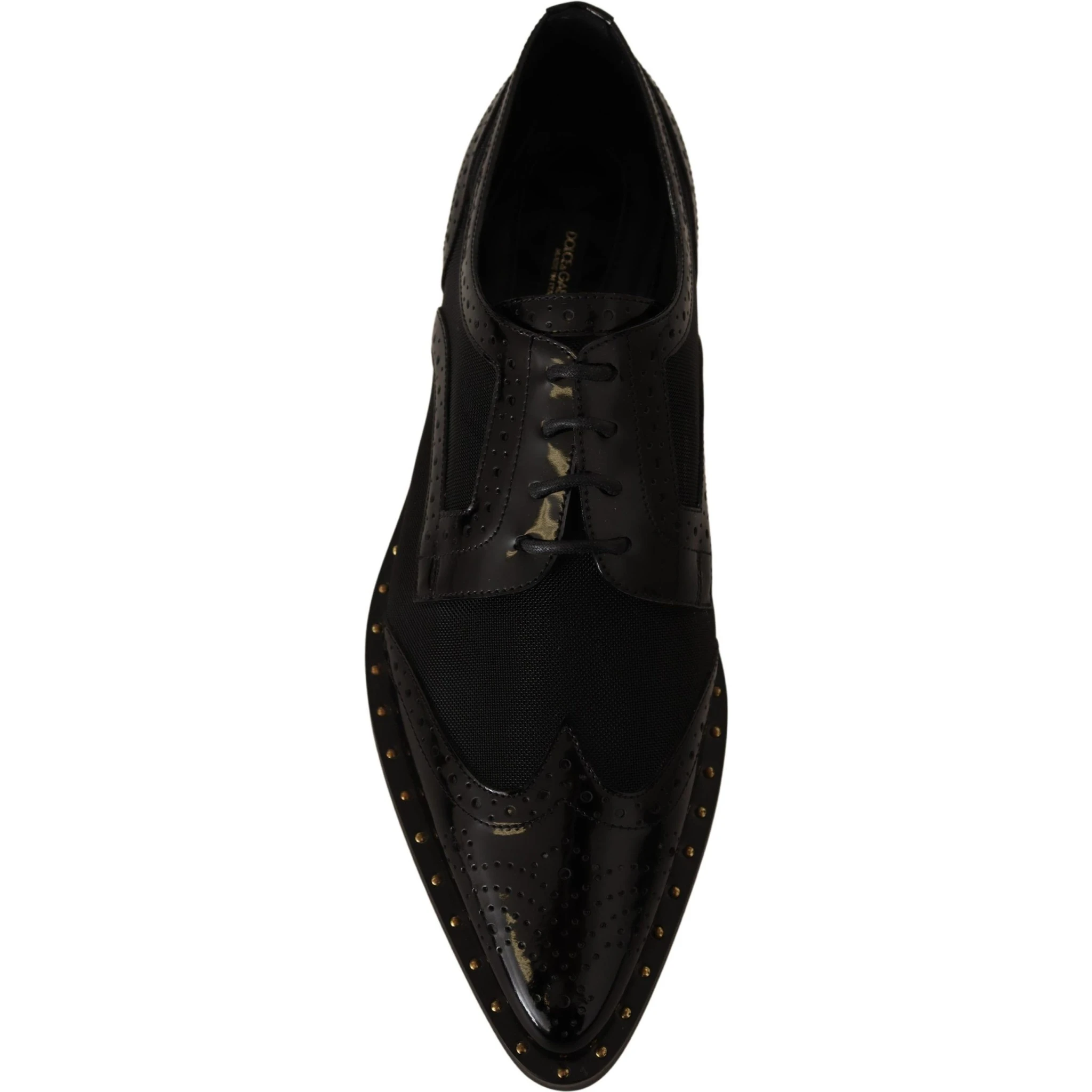 Black Leather Broques Sheer Wingtip Shoes