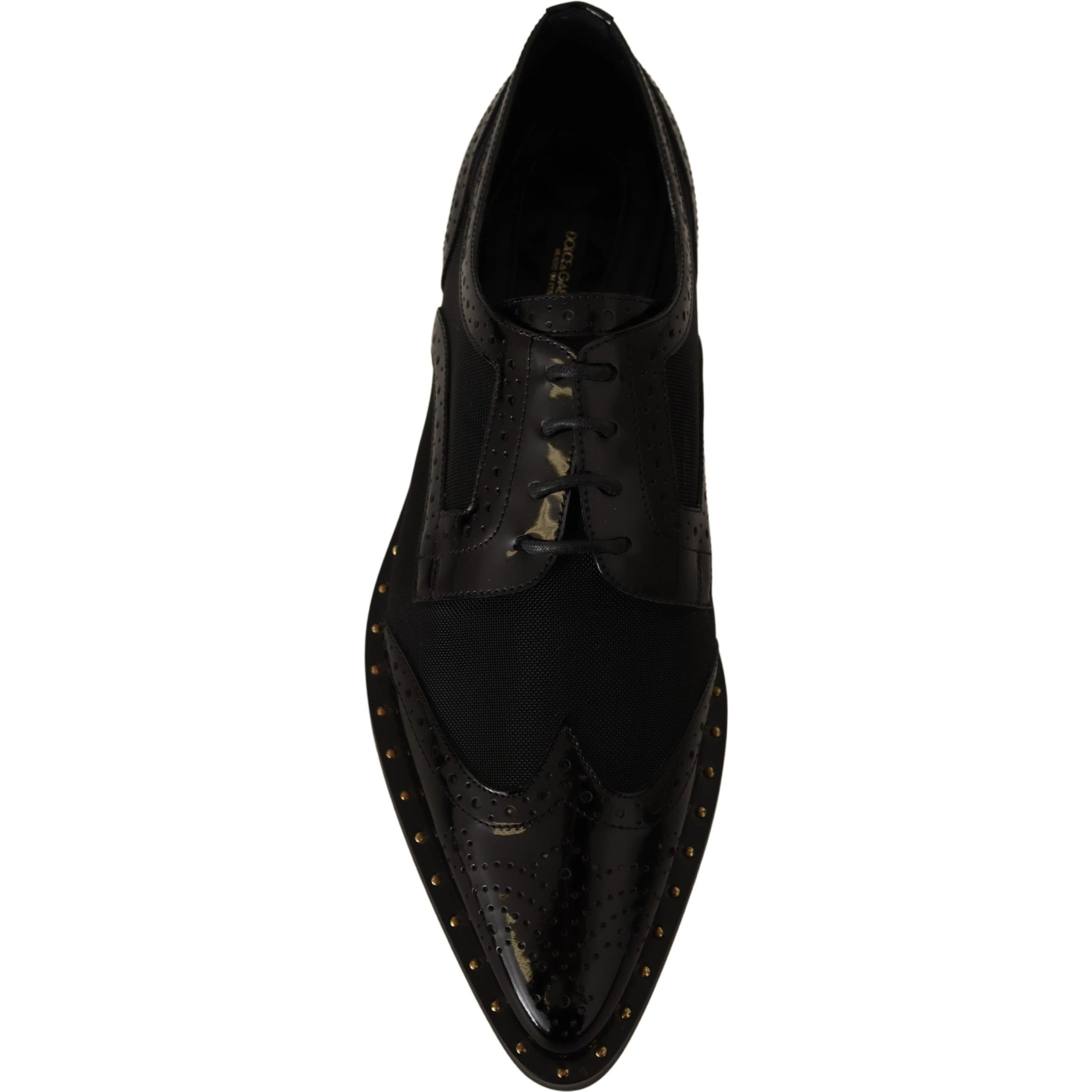Black Leather Broques Sheer Wingtip Shoes