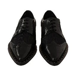 Black Leather Broques Sheer Wingtip Shoes