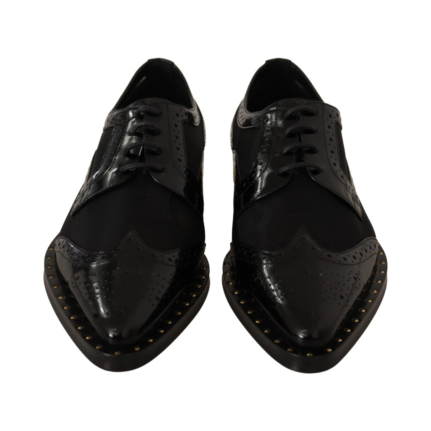Black Leather Broques Sheer Wingtip Shoes