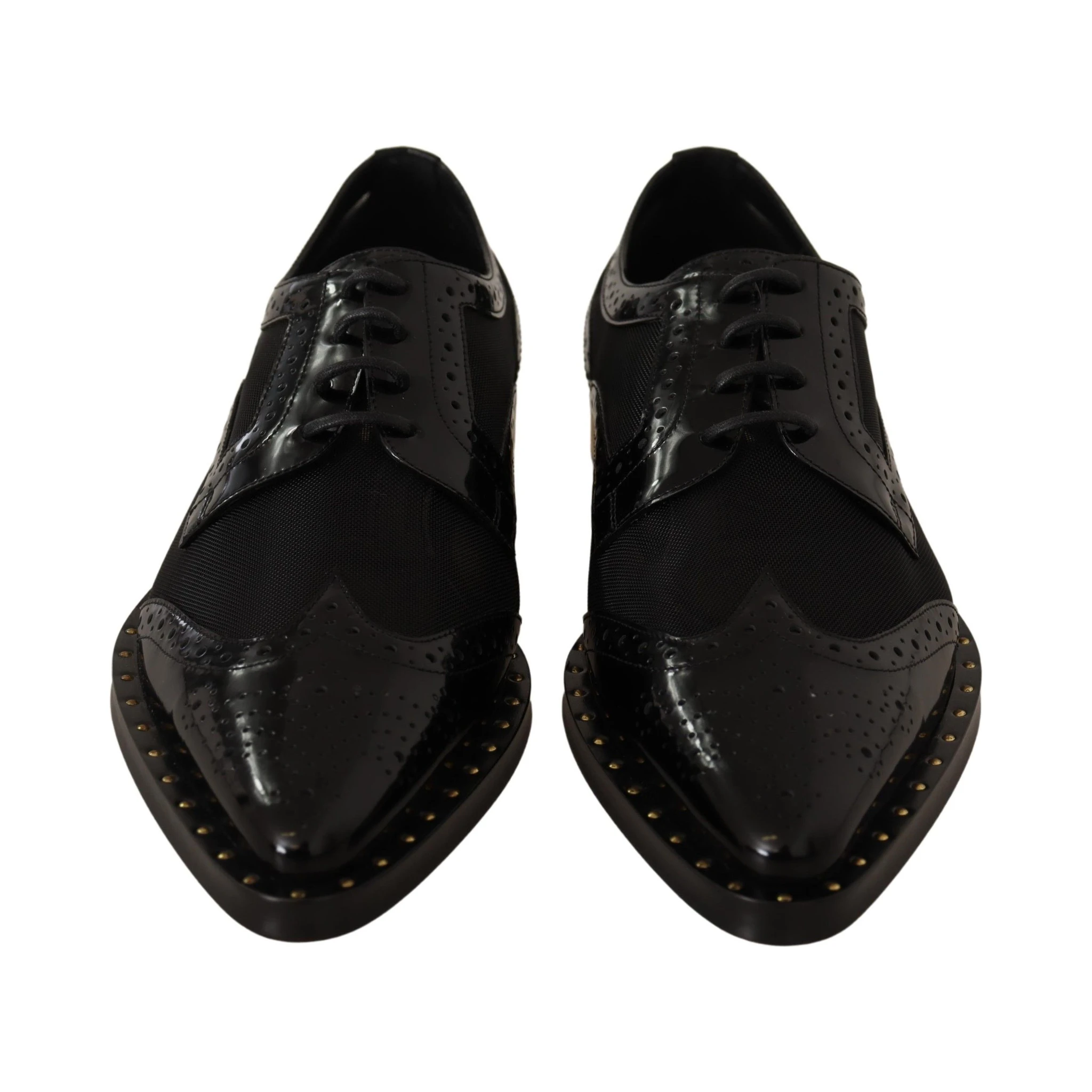 Black Leather Broques Sheer Wingtip Shoes