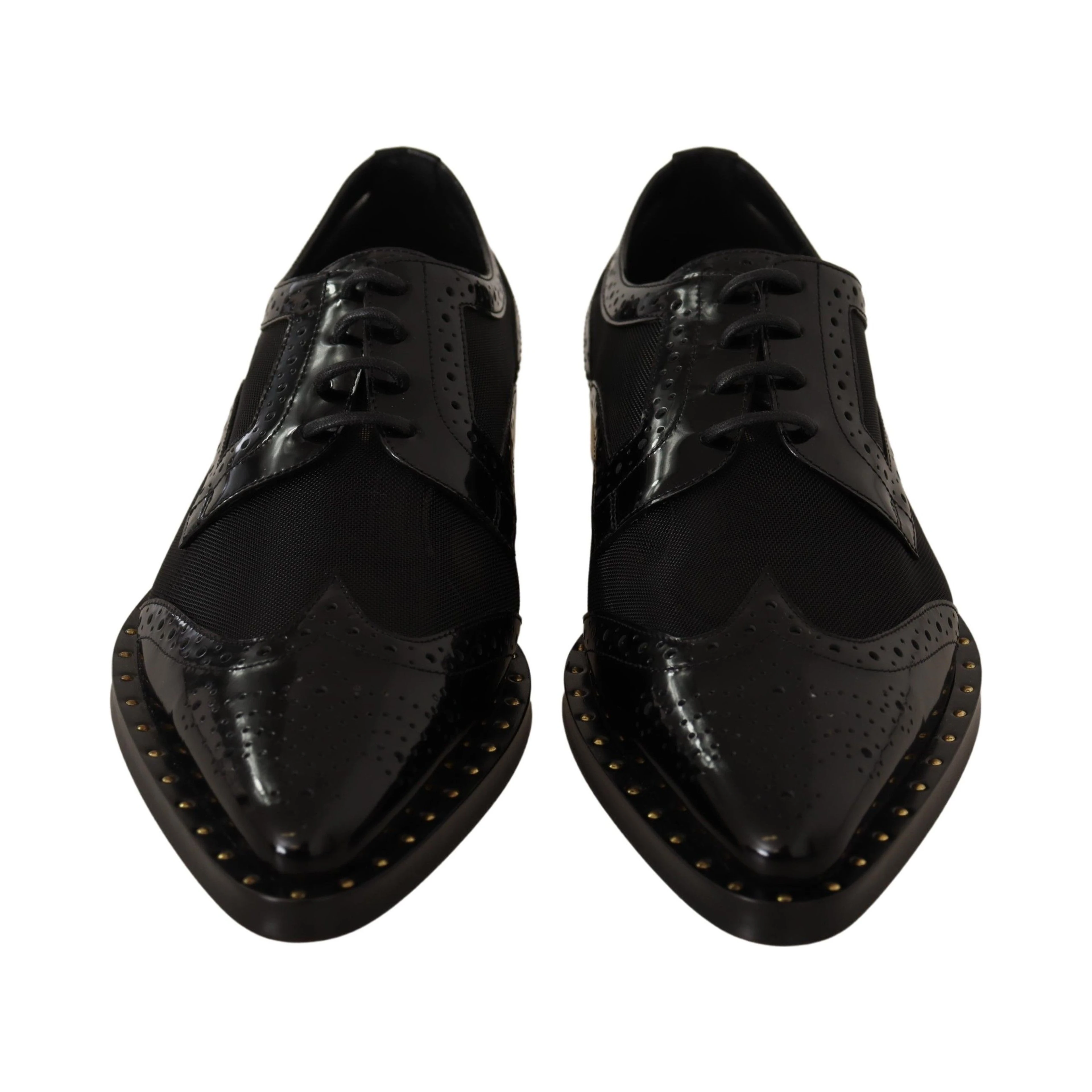 Black Leather Broques Sheer Wingtip Shoes