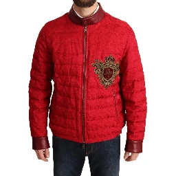 Red Brocade Bomber Gold Crown Logo Coat Jacket