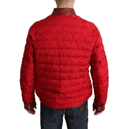 Red Brocade Bomber Gold Crown Logo Coat Jacket