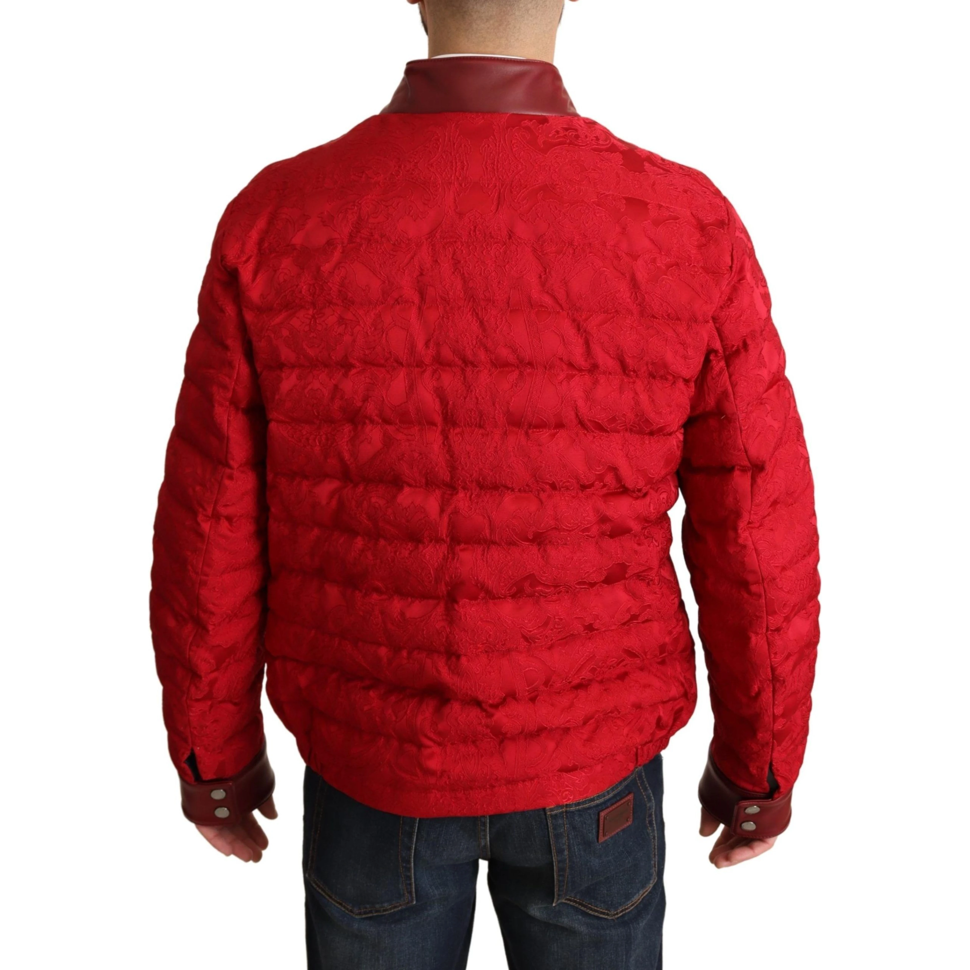 Red Brocade Bomber Gold Crown Logo Coat Jacket